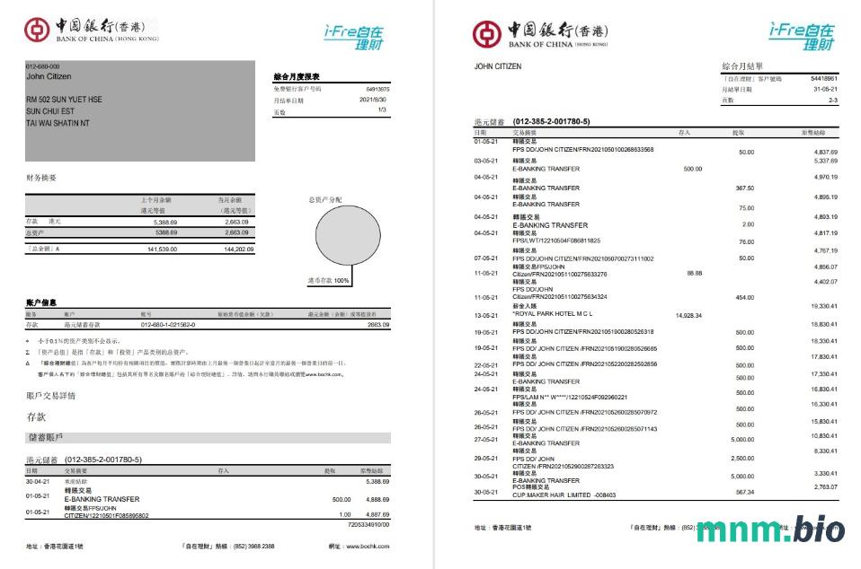 Hong Kong Bank Of China (Hong Kong) 3P excel
